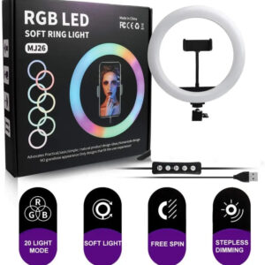 RGB Ring light 26 CM - MJ26 RGB Ring light With Mobile Holder - High Quality